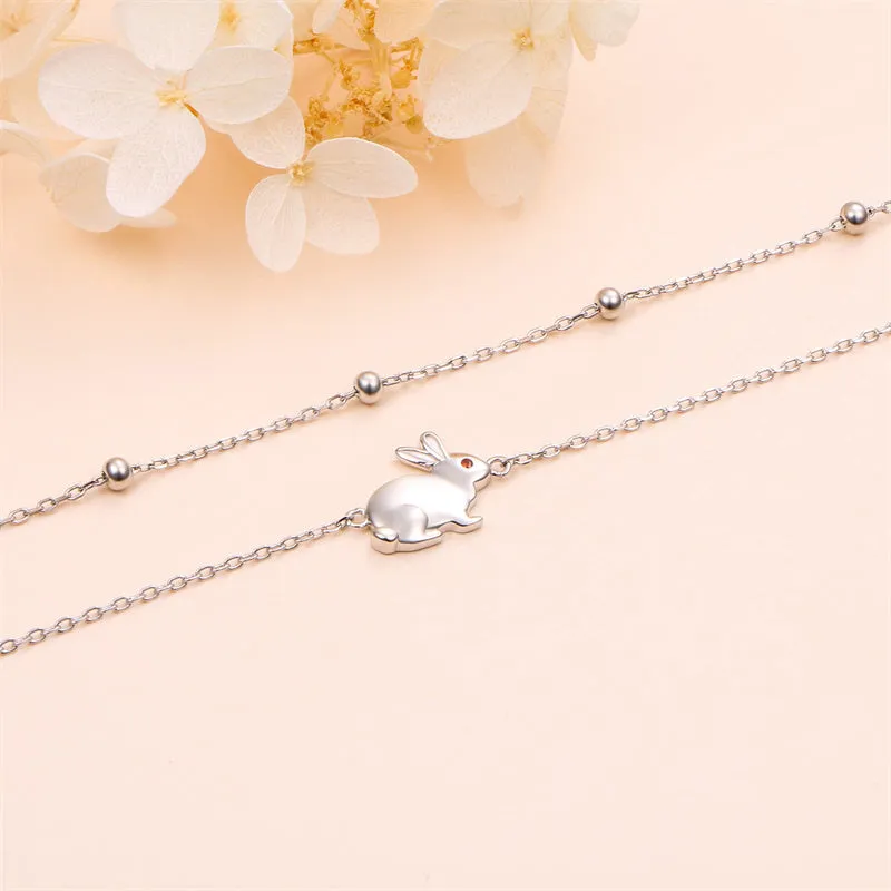 S925 Sterling Silver Adjustable Foot Beaded Rabbit Anklet Bracelet Anklets Jewelry