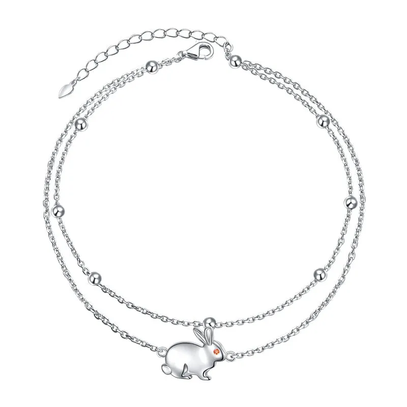 S925 Sterling Silver Adjustable Foot Beaded Rabbit Anklet Bracelet Anklets Jewelry