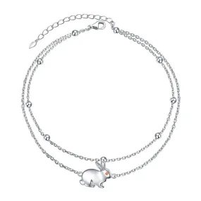 S925 Sterling Silver Adjustable Foot Beaded Rabbit Anklet Bracelet Anklets Jewelry