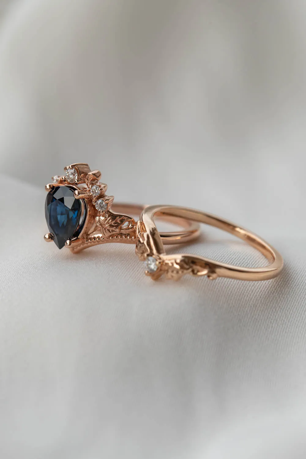 Sapphire engagement ring with diamonds, crown shape ring with real sapphire / Ariadne