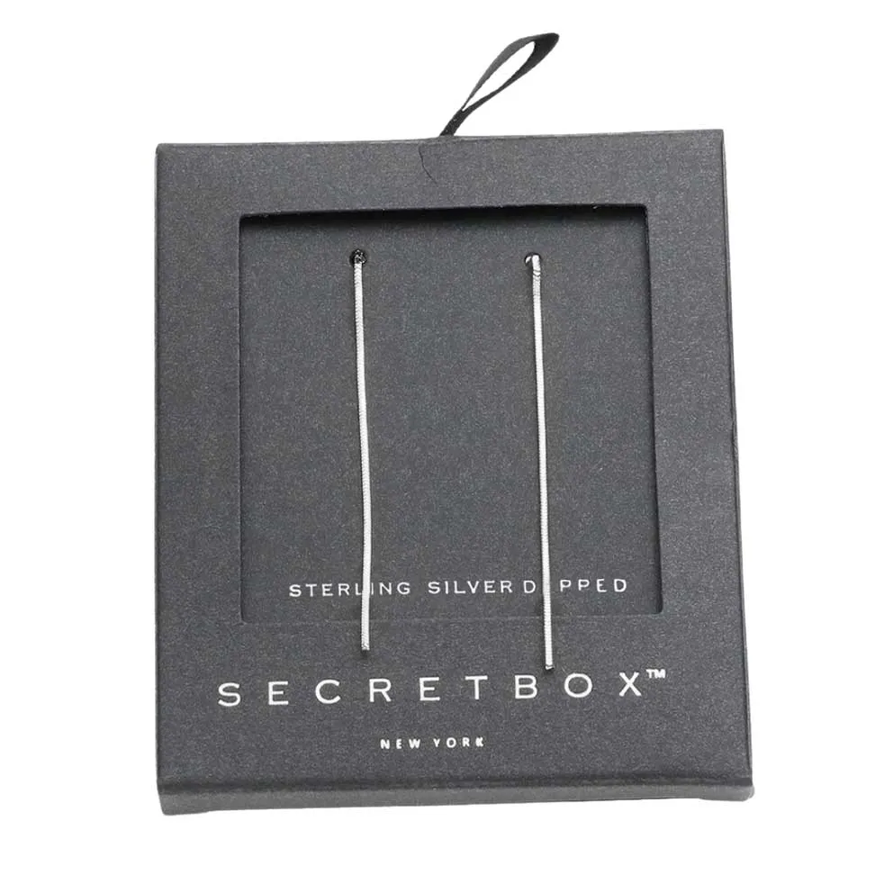 Secret Box Sterling Silver Dipped Metal Chain Linear Dangle Earrings