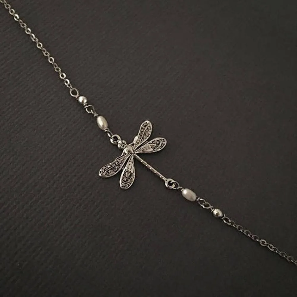 Silver Dragonfly Anklet Adjustable little Dragonfly Jewelry Summer Gift S925 Sterling Silver