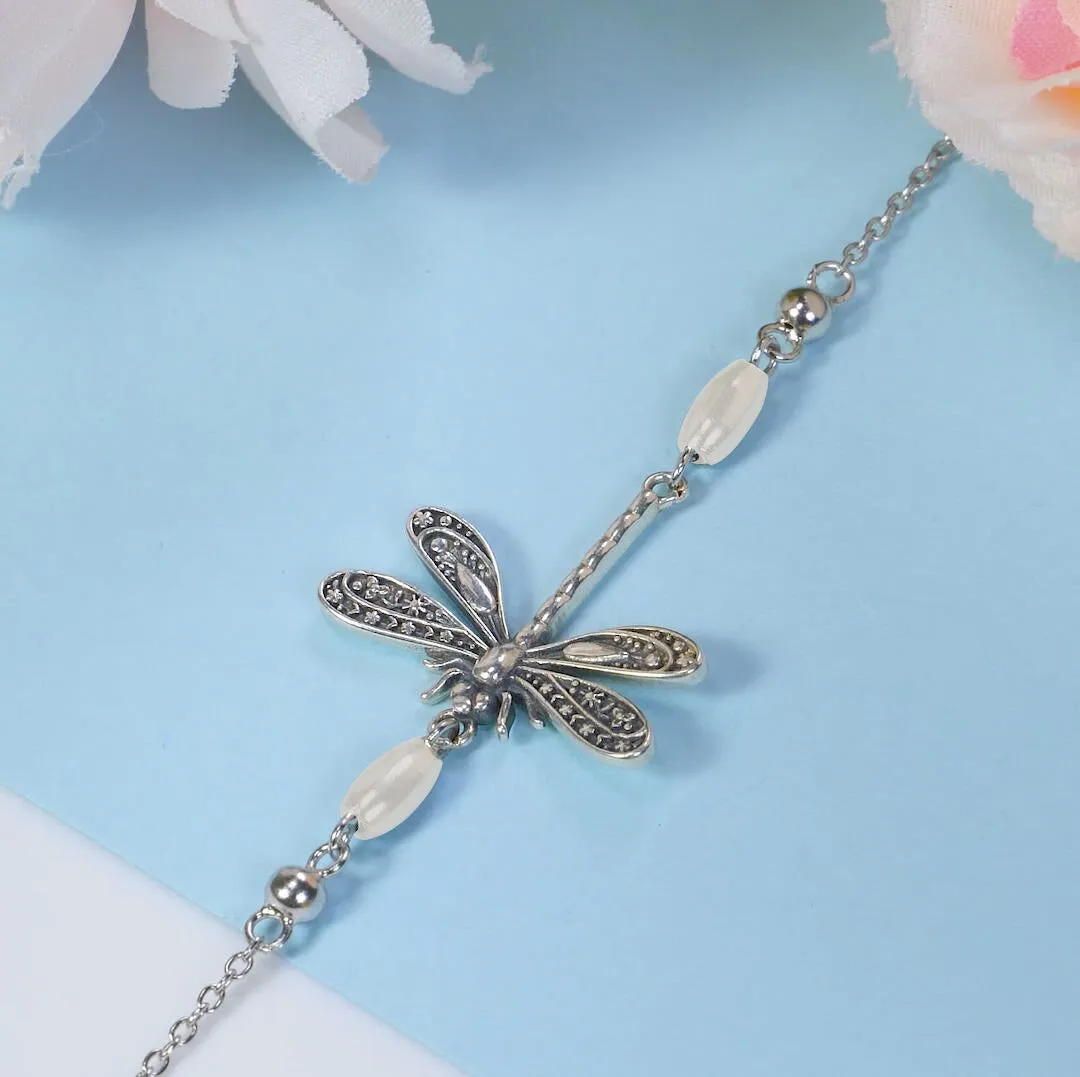 Silver Dragonfly Anklet Adjustable little Dragonfly Jewelry Summer Gift S925 Sterling Silver