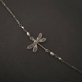 Silver Dragonfly Anklet Adjustable little Dragonfly Jewelry Summer Gift S925 Sterling Silver