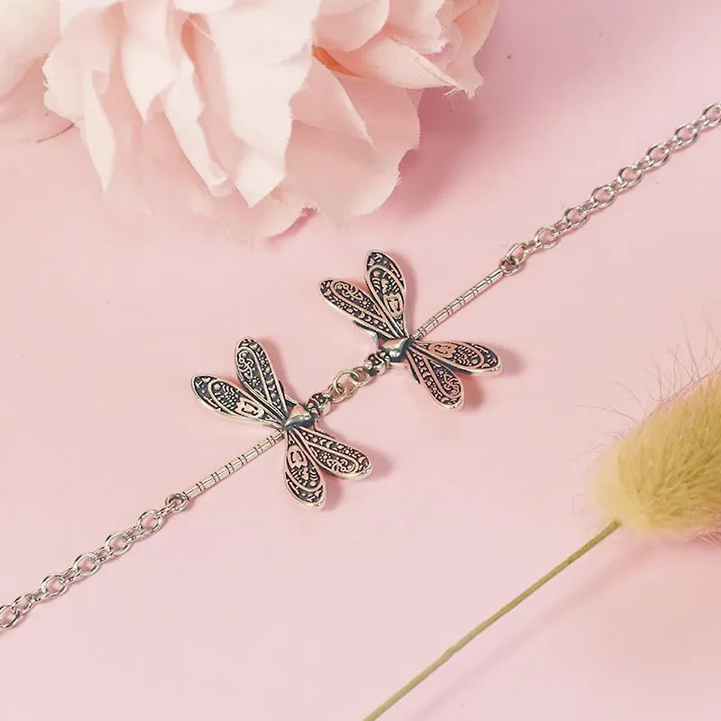 Silver Dragonfly Anklet Sterling Silver Anklet Kissing Dragonflies