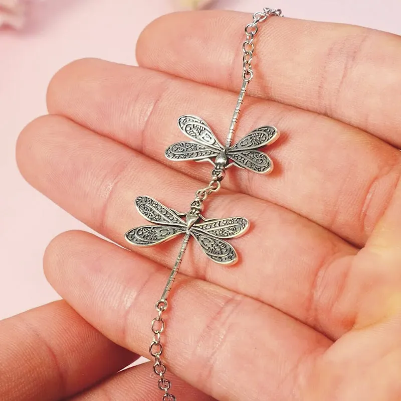 Silver Dragonfly Anklet Sterling Silver Anklet Kissing Dragonflies