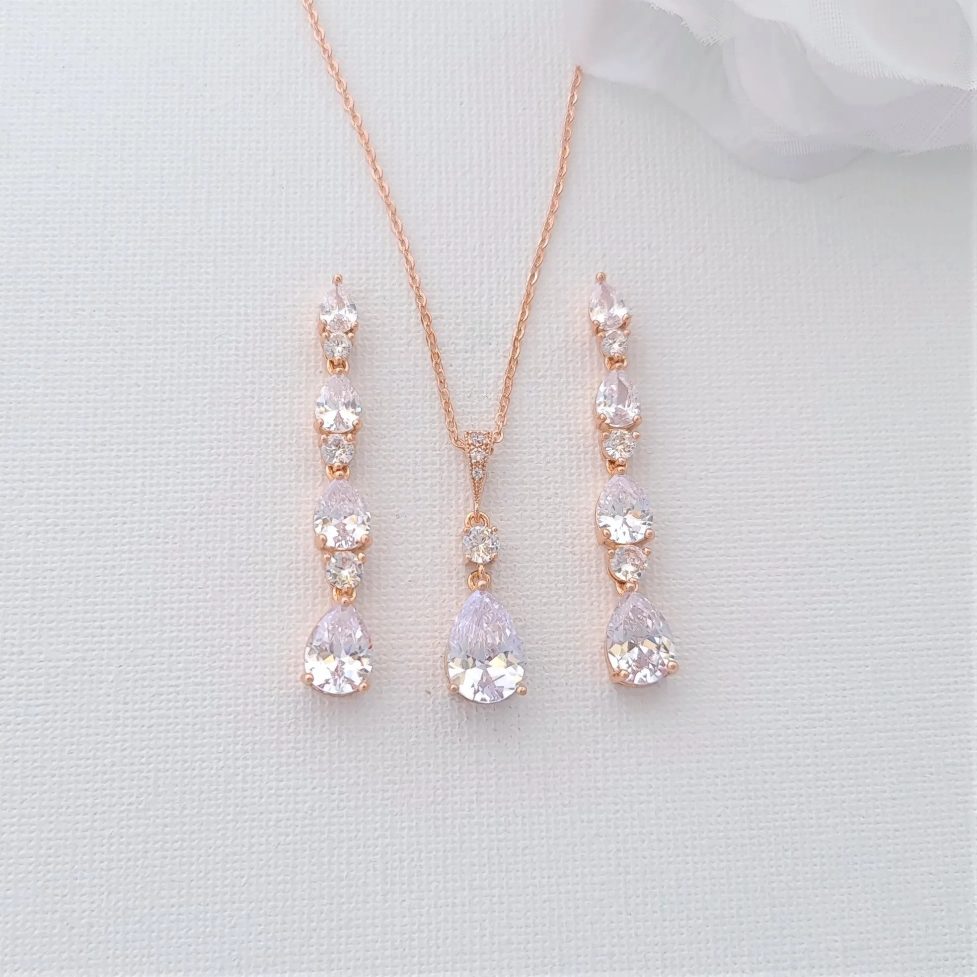 Small Teardrop Jewelry Set in Rose Gold for Wedding-Hazel