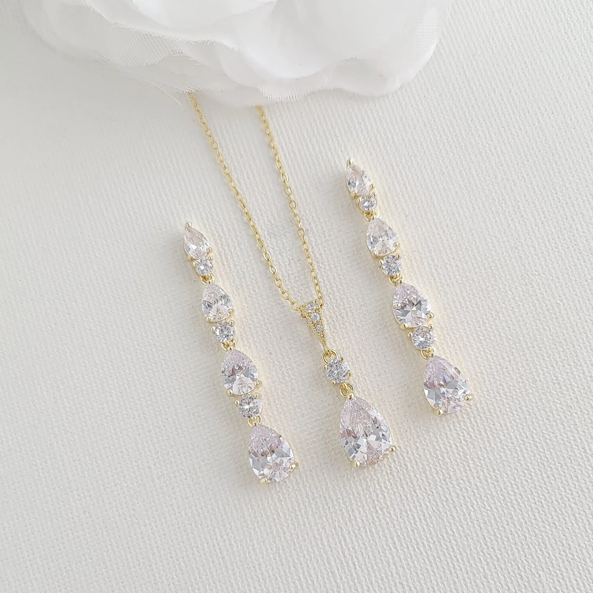 Small Teardrop Jewelry Set in Rose Gold for Wedding-Hazel