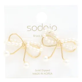 Sodajo Pear Bead Metal Bow God Dipped Earring