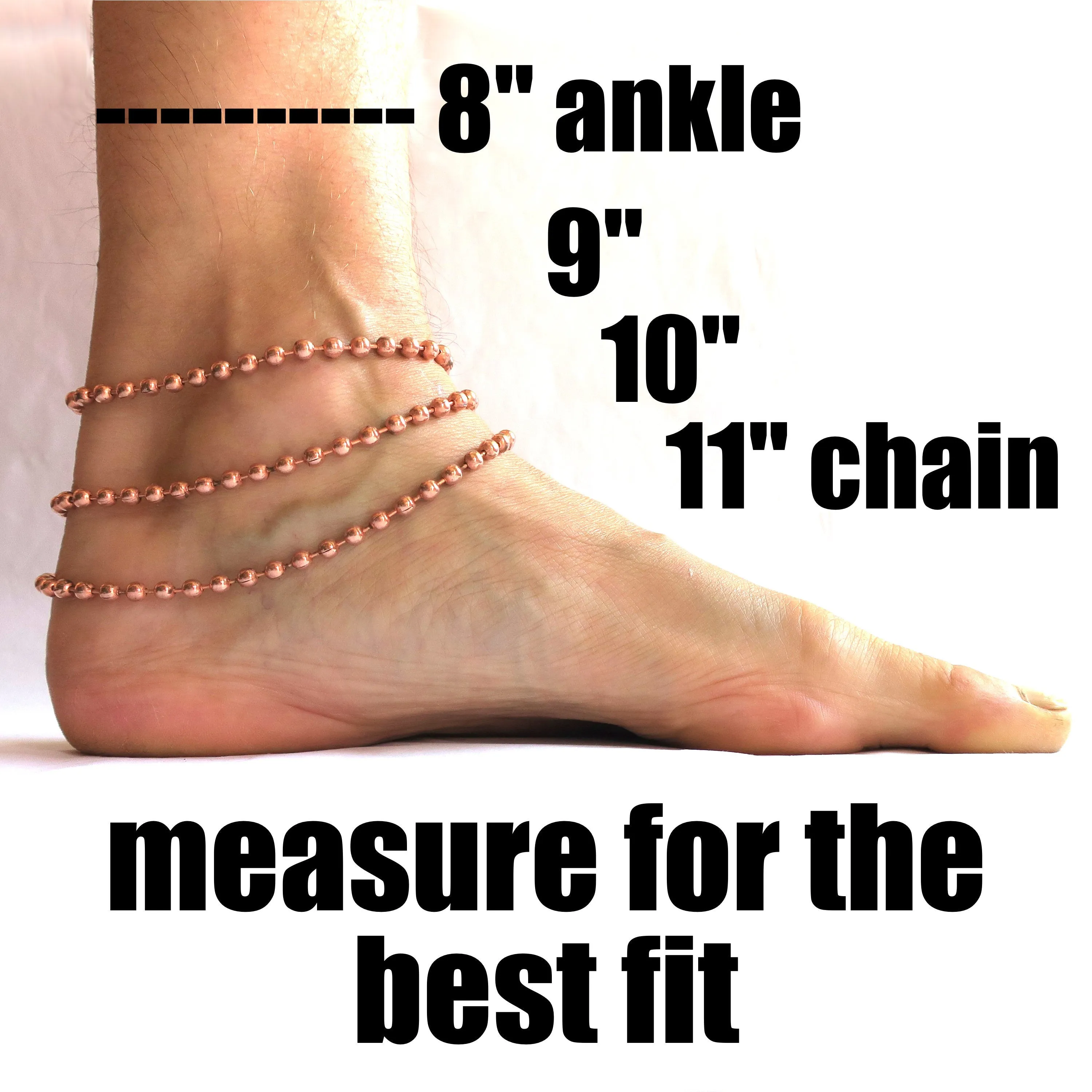 Solid Copper Anklet Set Fine Copper Bead Chain Ankle Bracelets ACC2S Pure Copper 2.4mm Bead Chain Anklet Set