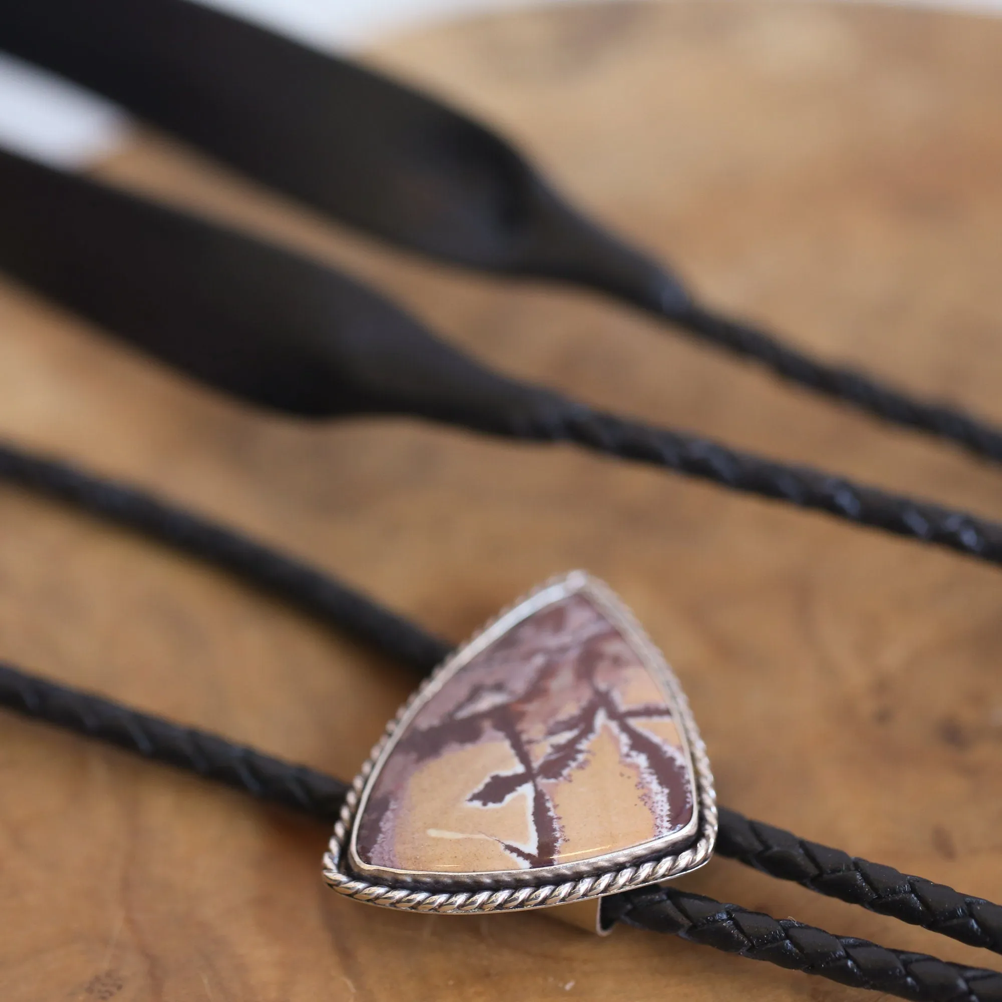 Sonora Jasper Bolo Tie - Leather Bolo Tie - Silversmith Bolo - Sterling Silver