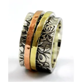 Spinner ring for woman. Floral rings for ladies engagement ring silver gold