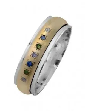 Spinner Ring Jewelry. Sterling Silver and 9kt Gold Ring set with Colored Diamonds