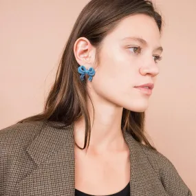 SS925  Powder Blue Velvet Bow Earrings