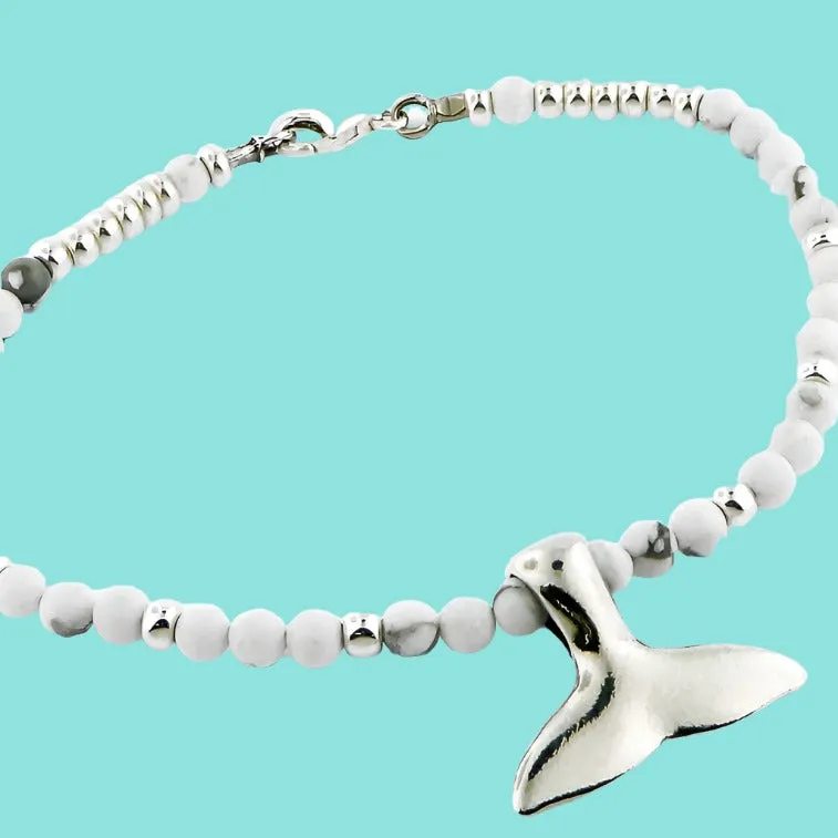 Sterling Silver Anklet for Women with stones Symbol of luck and happiness whale tail