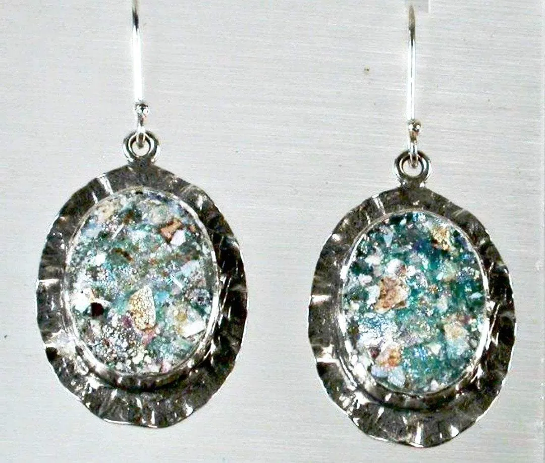 Sterling Silver Earrings, Roman glass silver Earrings  Israeli Jewelry