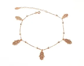 Sterling Silver Hamsa Guru Anklet 14K Rose Gold Plated