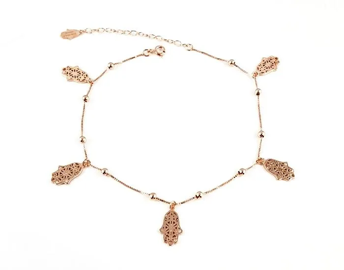 Sterling Silver Hamsa Guru Anklet 14K Rose Gold Plated