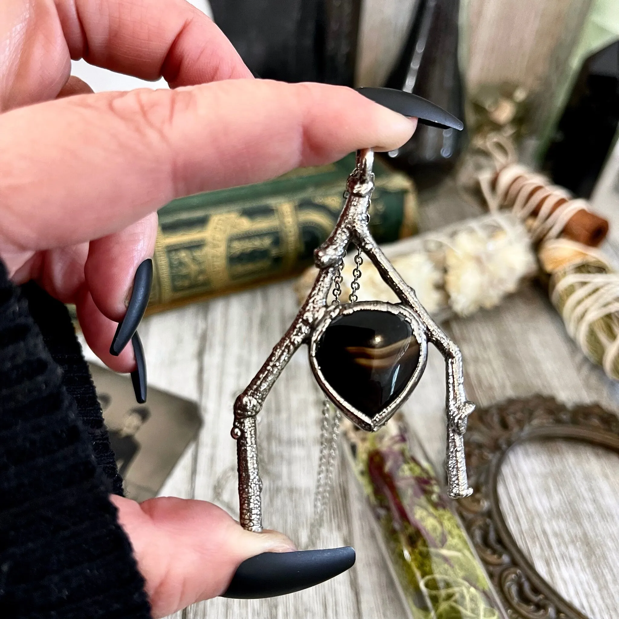 Sticks & Stones Collection- Montana Moss Agate Crystal Necklace in Silver /