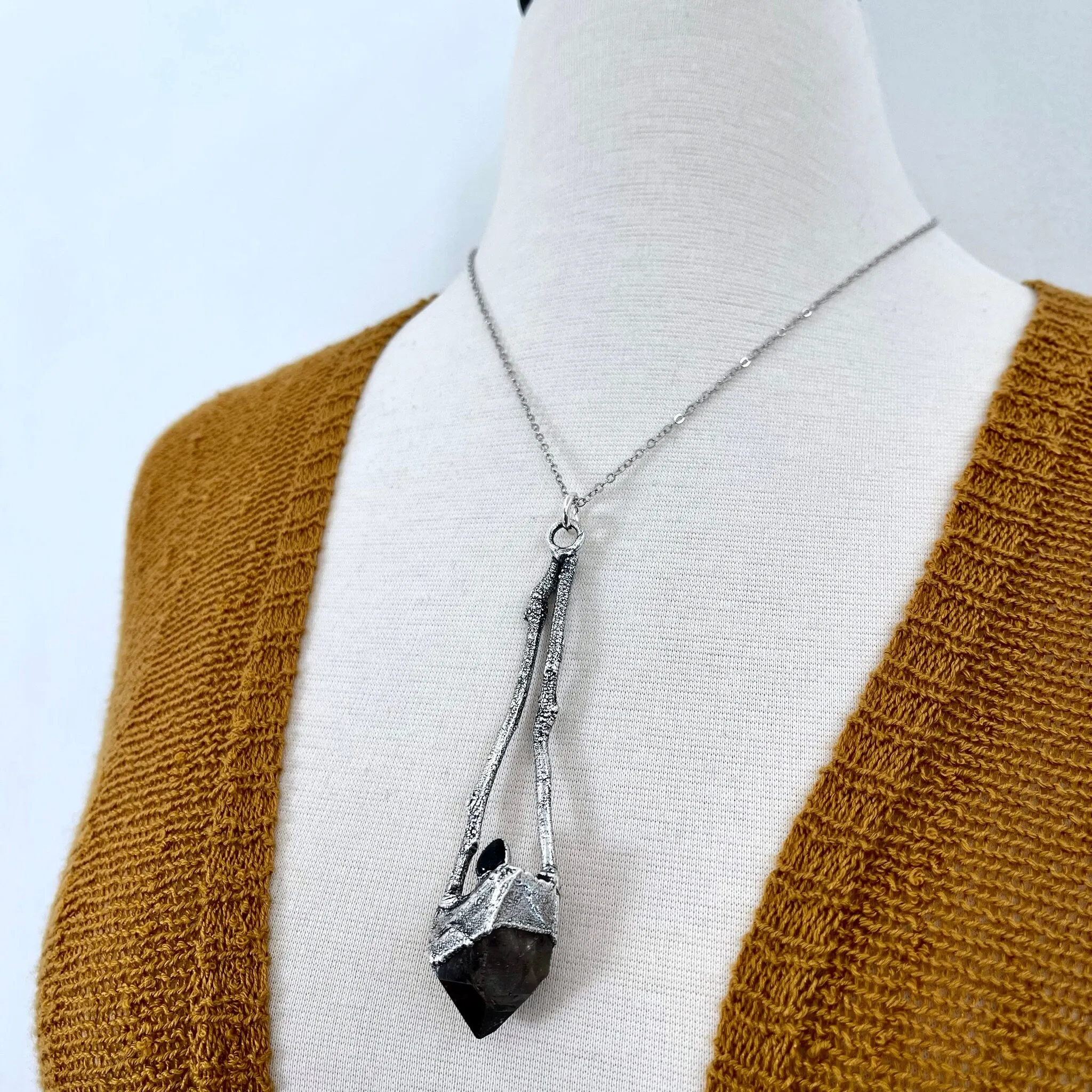 Sticks & Stones Collection- Smokey Quartz and Black Onyx Necklace in Fine Silver /