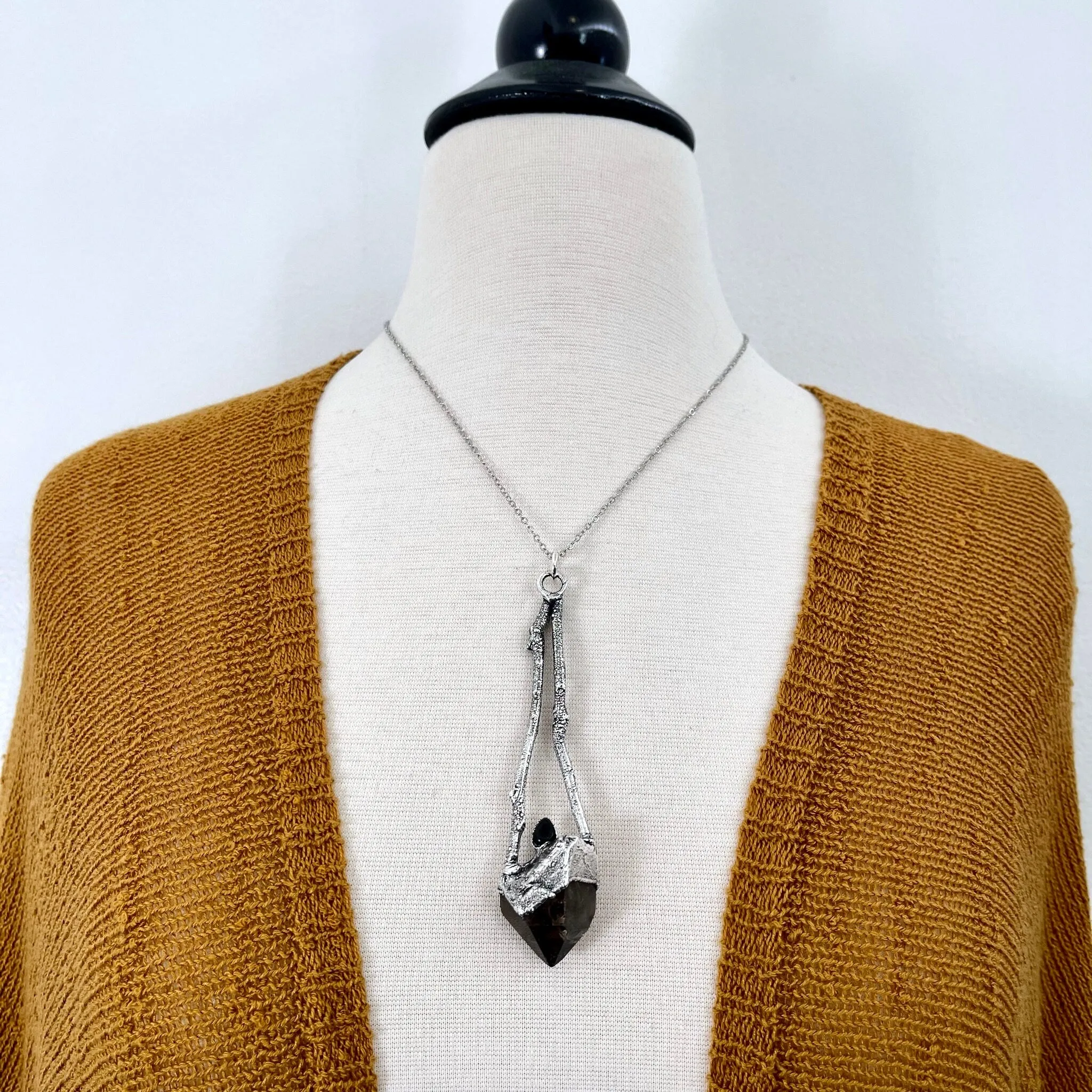 Sticks & Stones Collection- Smokey Quartz and Black Onyx Necklace in Fine Silver /