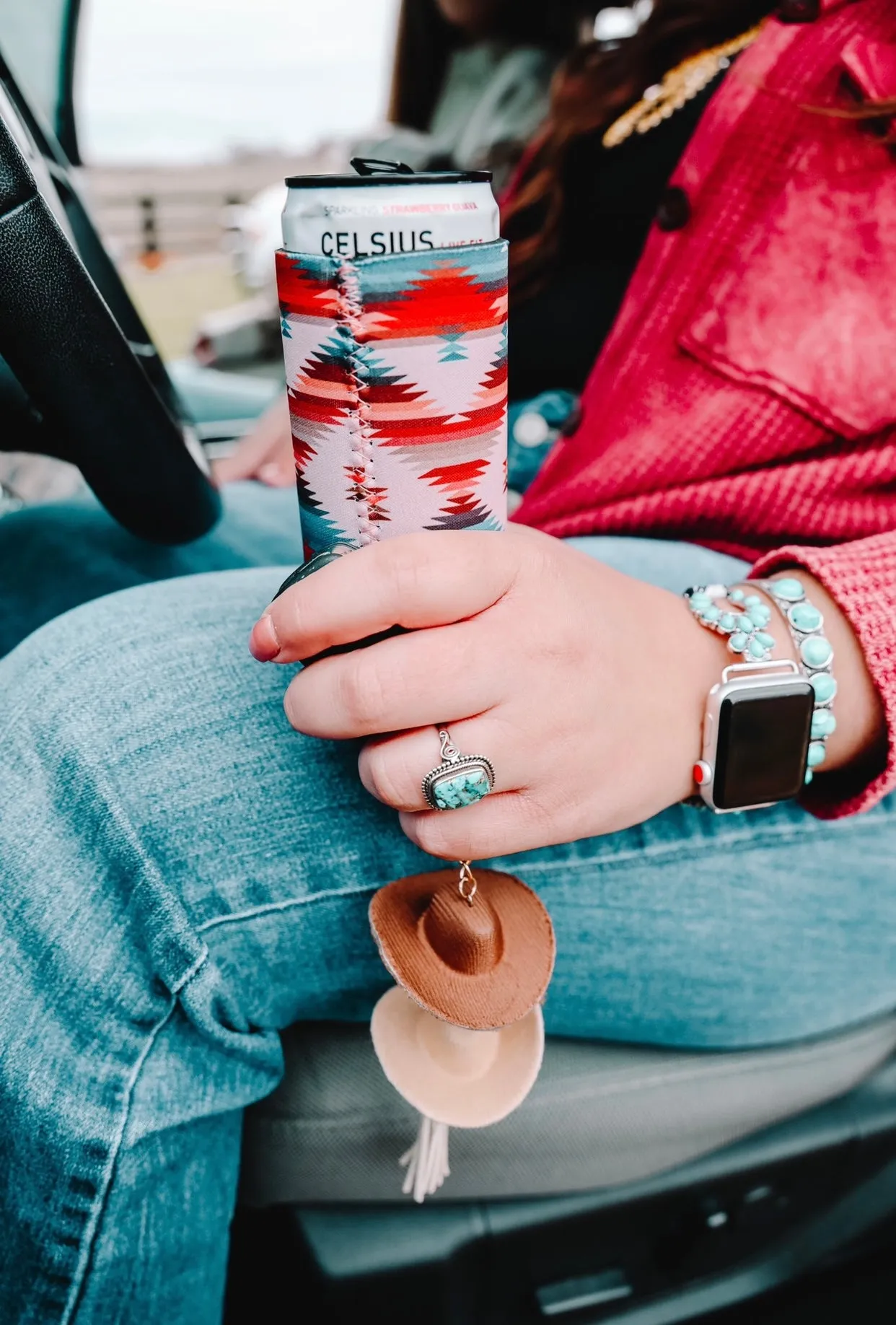 Stone & Brown Cowboy Hat Keychain