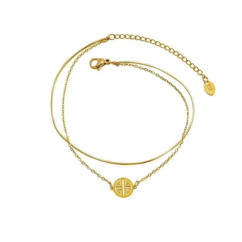 Summer Beach Ethnic Titanium Steel Double Layered Gold Plated Anklet