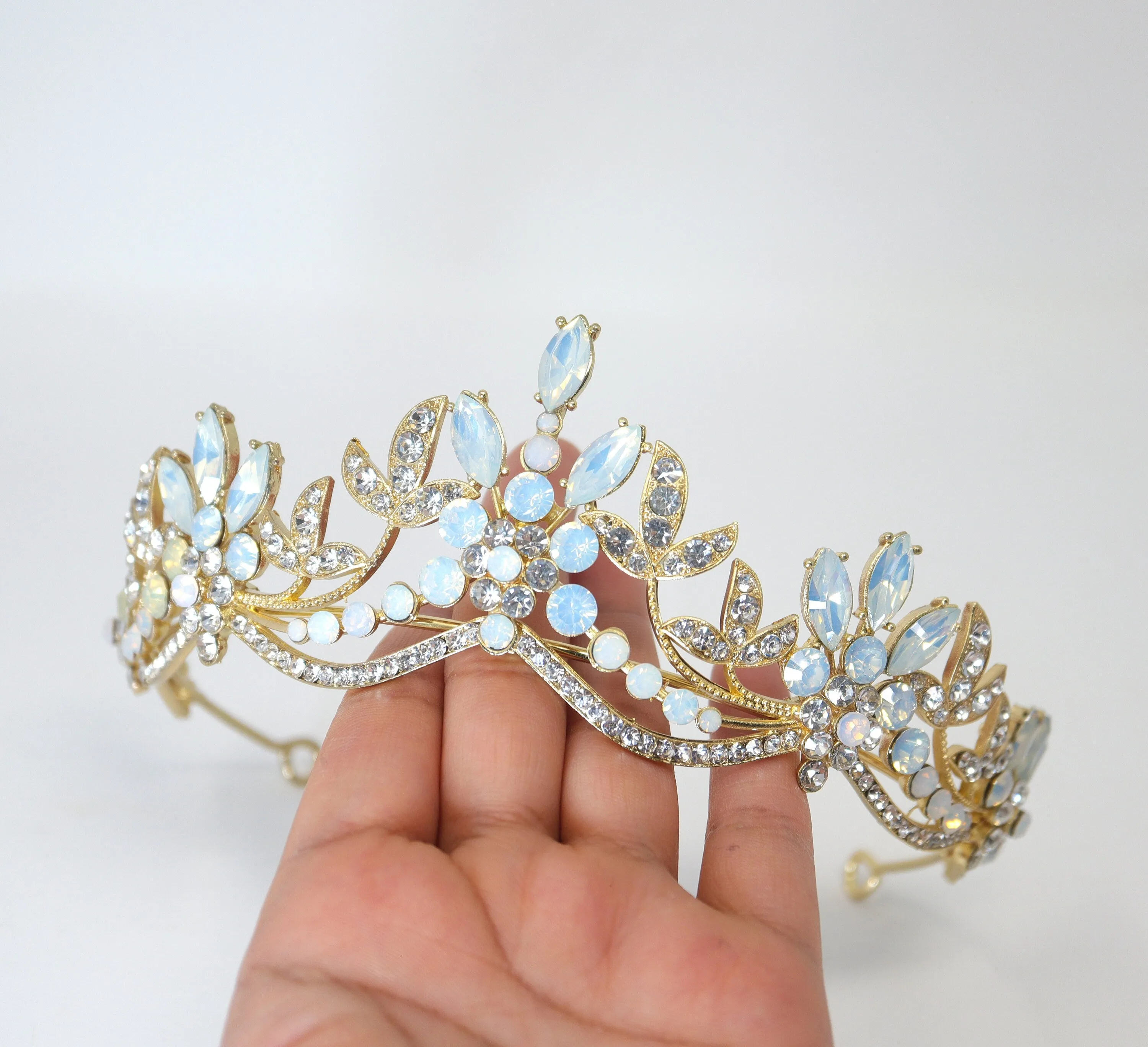 Swarovski Crystal Something Blue Opal Floral Leaves Tiara , Bridal Tiara, Crystal Wedding Tiara, Crystal Wedding Crown, Tiara Bride