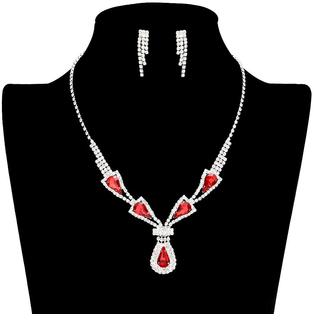 Teardrop Stone Accented Rhinestone Jewelry Set