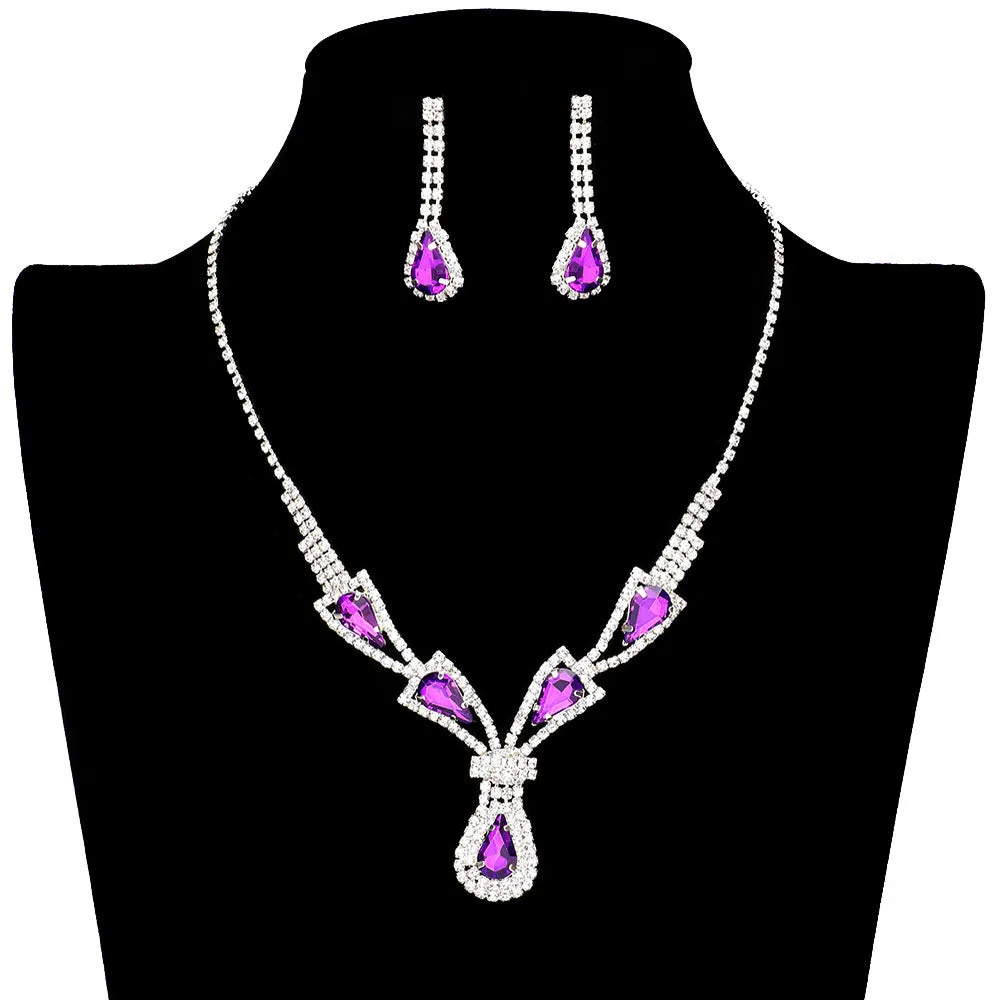 Teardrop Stone Accented Rhinestone Jewelry Set