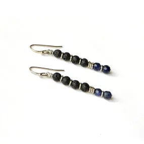 Third Eye Chakra Aromatherapy Earrings with Lava Rock and Sodalite *Final Sale*