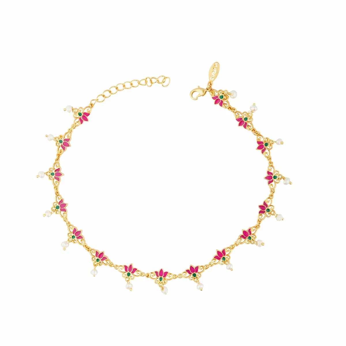 Threads of Lotus Delicate Anklet in Pink Enamel Set of 2