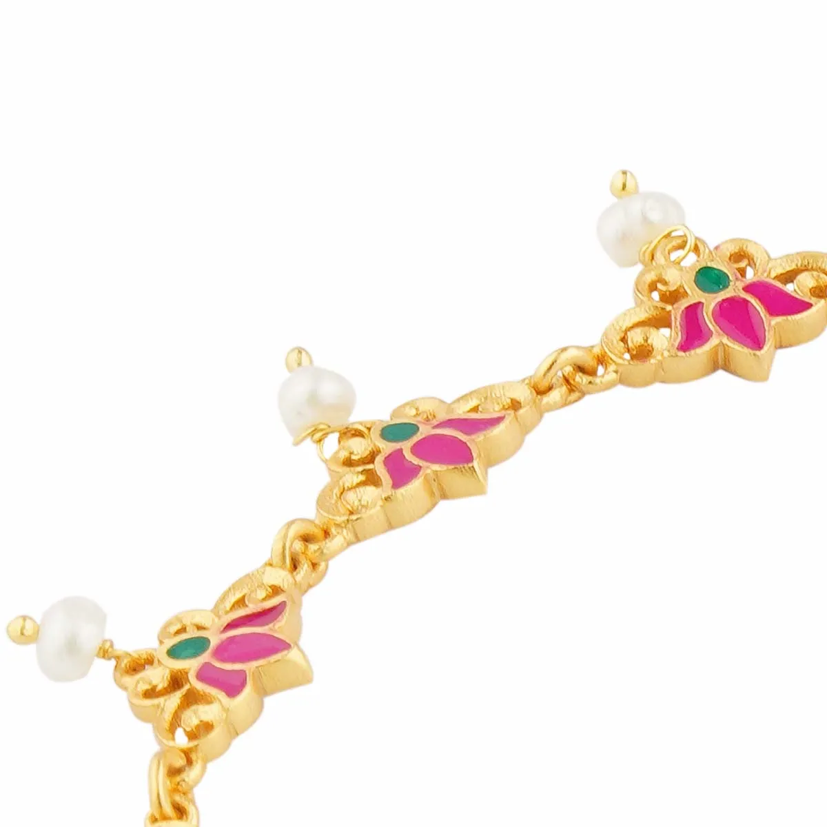 Threads of Lotus Delicate Anklet in Pink Enamel Set of 2