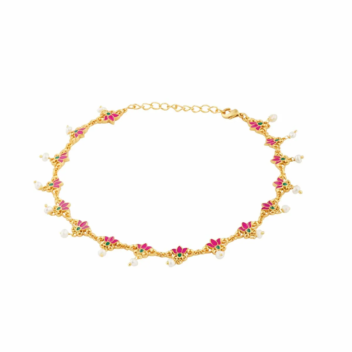 Threads of Lotus Delicate Anklet in Pink Enamel Set of 2