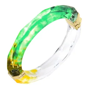 Tie Dye Lucite Hinge Bangle in Green & Yellow