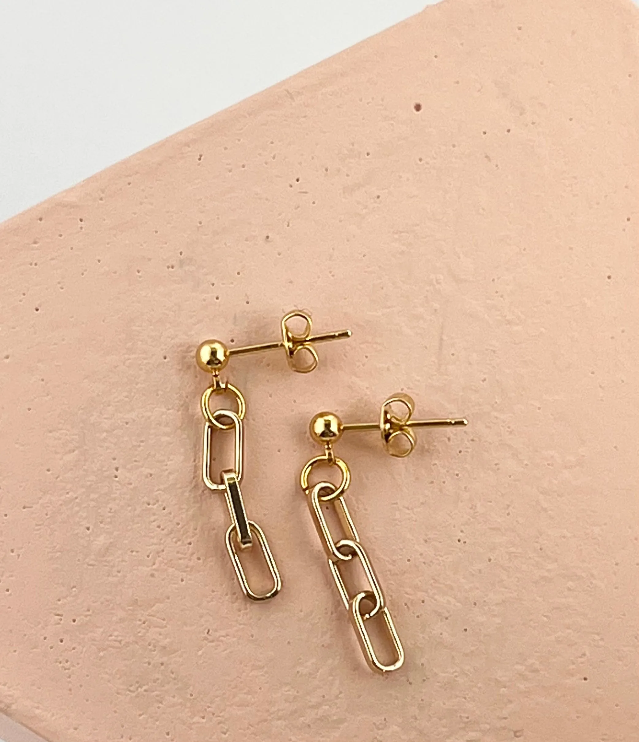 Triple Link Gold Chain Earrings