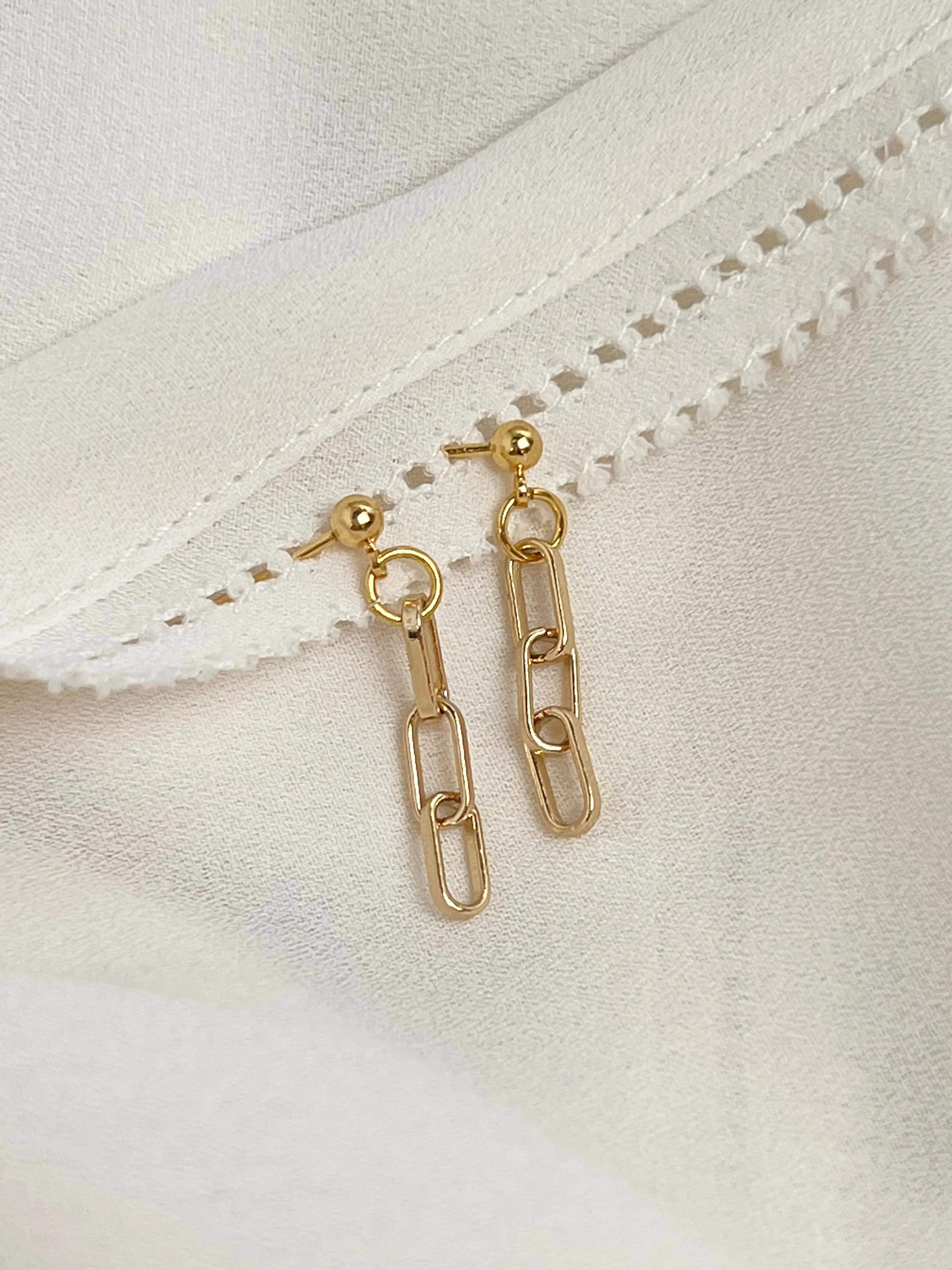 Triple Link Gold Chain Earrings