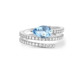 Triple Wrap Diamond Ring with Aquamarine