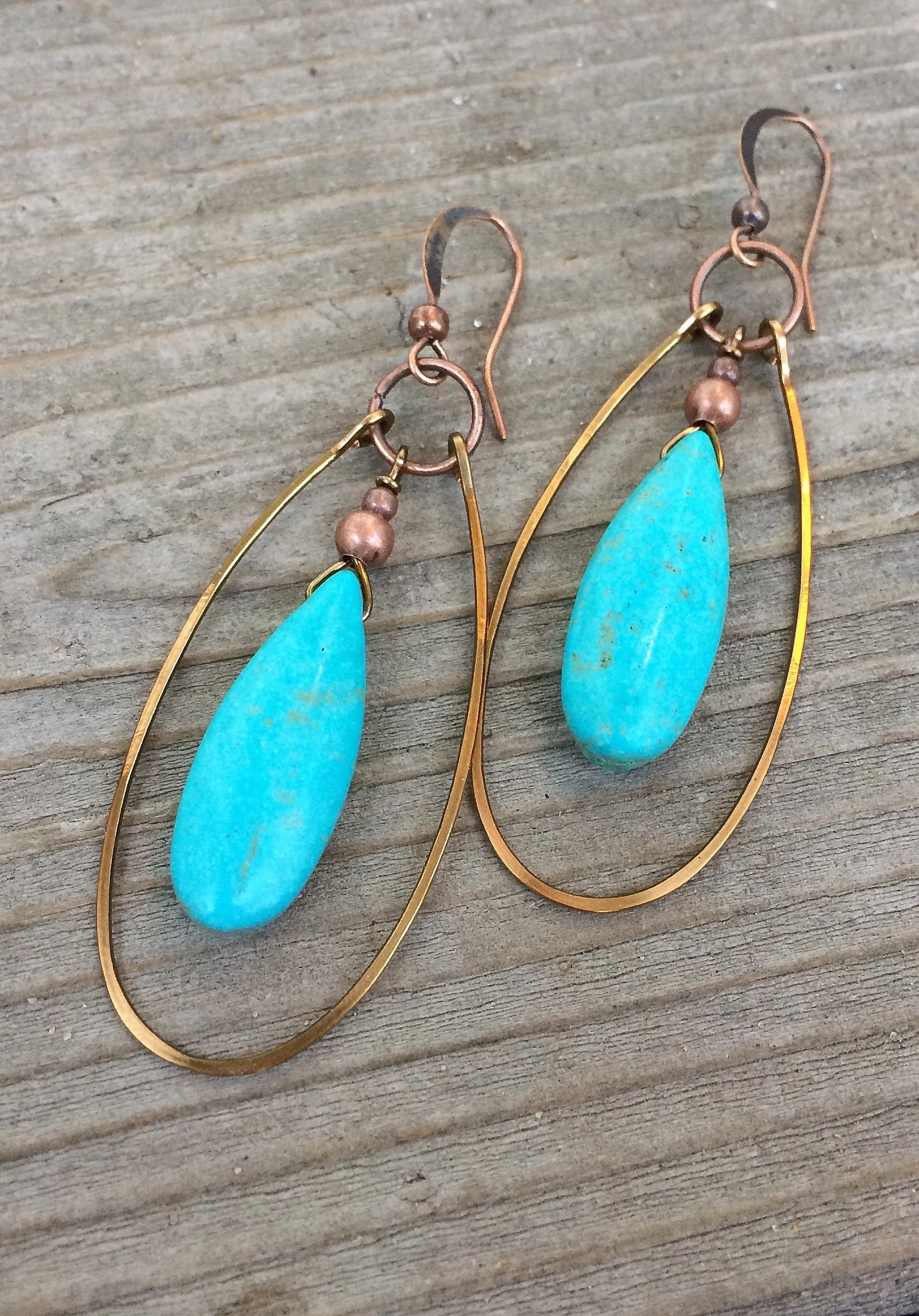 Turquoise and Copper Hoop Earrings