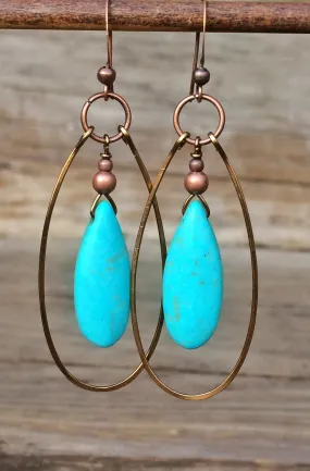 Turquoise and Copper Hoop Earrings