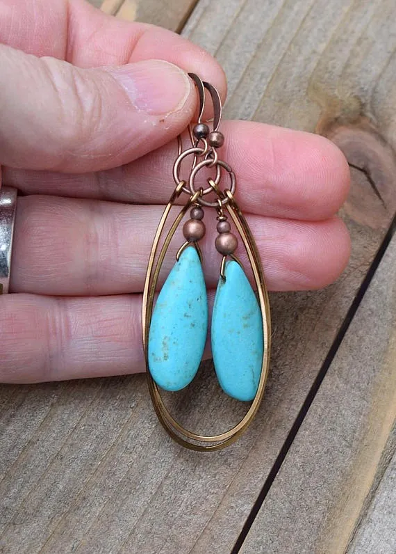 Turquoise and Copper Hoop Earrings