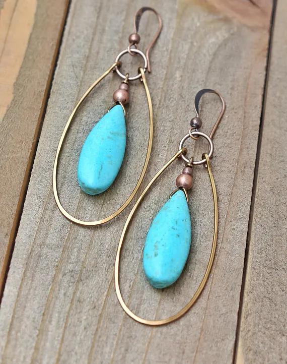 Turquoise and Copper Hoop Earrings