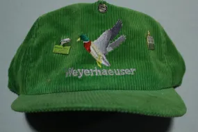 Weyerhaeuser Mallard Corduroy Vintage 80s Adjustable Back Snapback Hat w/ Pins