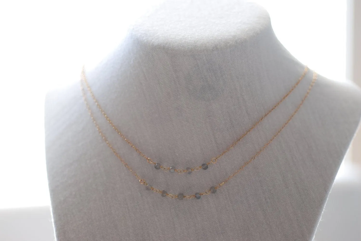 Wholesale 14k Gold Layering Necklace, Apatite Necklace, Double Layer Necklace, Moonstone Necklace, Layering Necklace, Delicate Jewelry by HeirloomEnvy