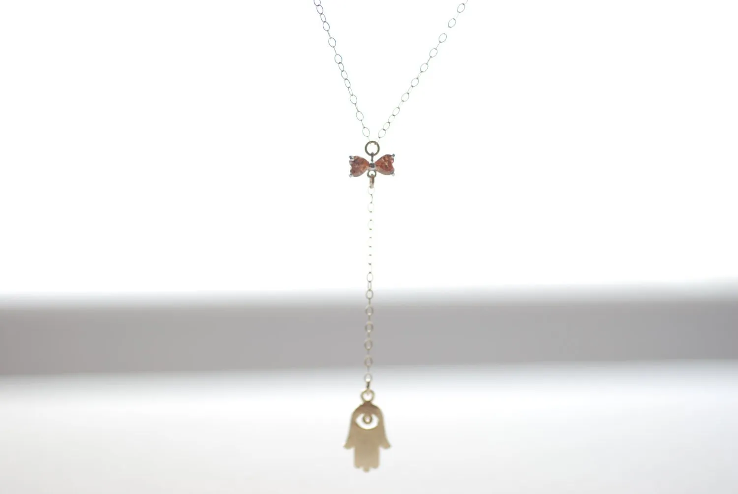 Wholesale Hamsa Lariat Necklace, Bow and Hamsa, Bow Lariat, Gold Hamsa Necklace,Dainty Hamsa Necklace,Silver Hamsa necklace,Hamsa with a bow Charm