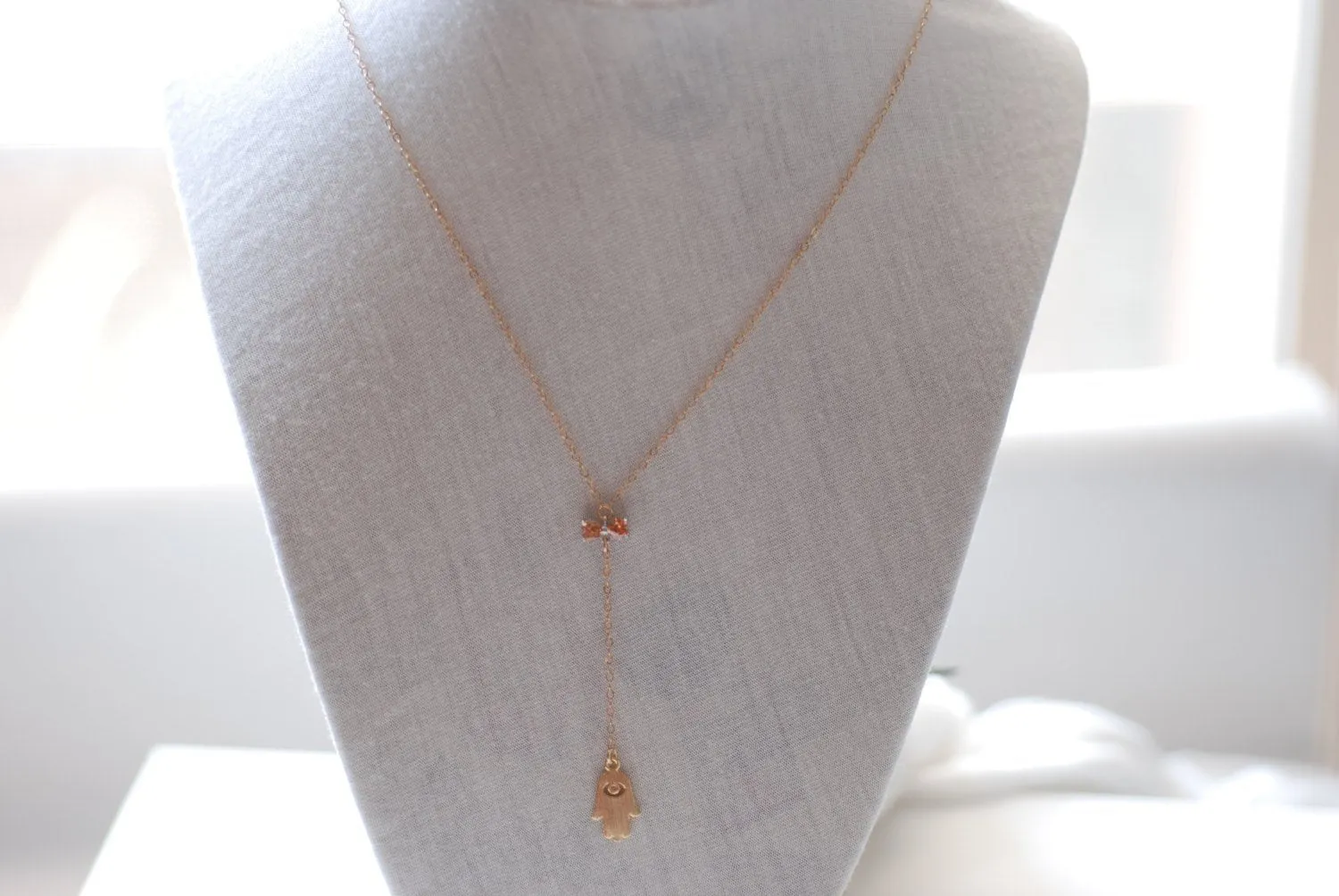 Wholesale Hamsa Lariat Necklace, Bow and Hamsa, Bow Lariat, Gold Hamsa Necklace,Dainty Hamsa Necklace,Silver Hamsa necklace,Hamsa with a bow Charm