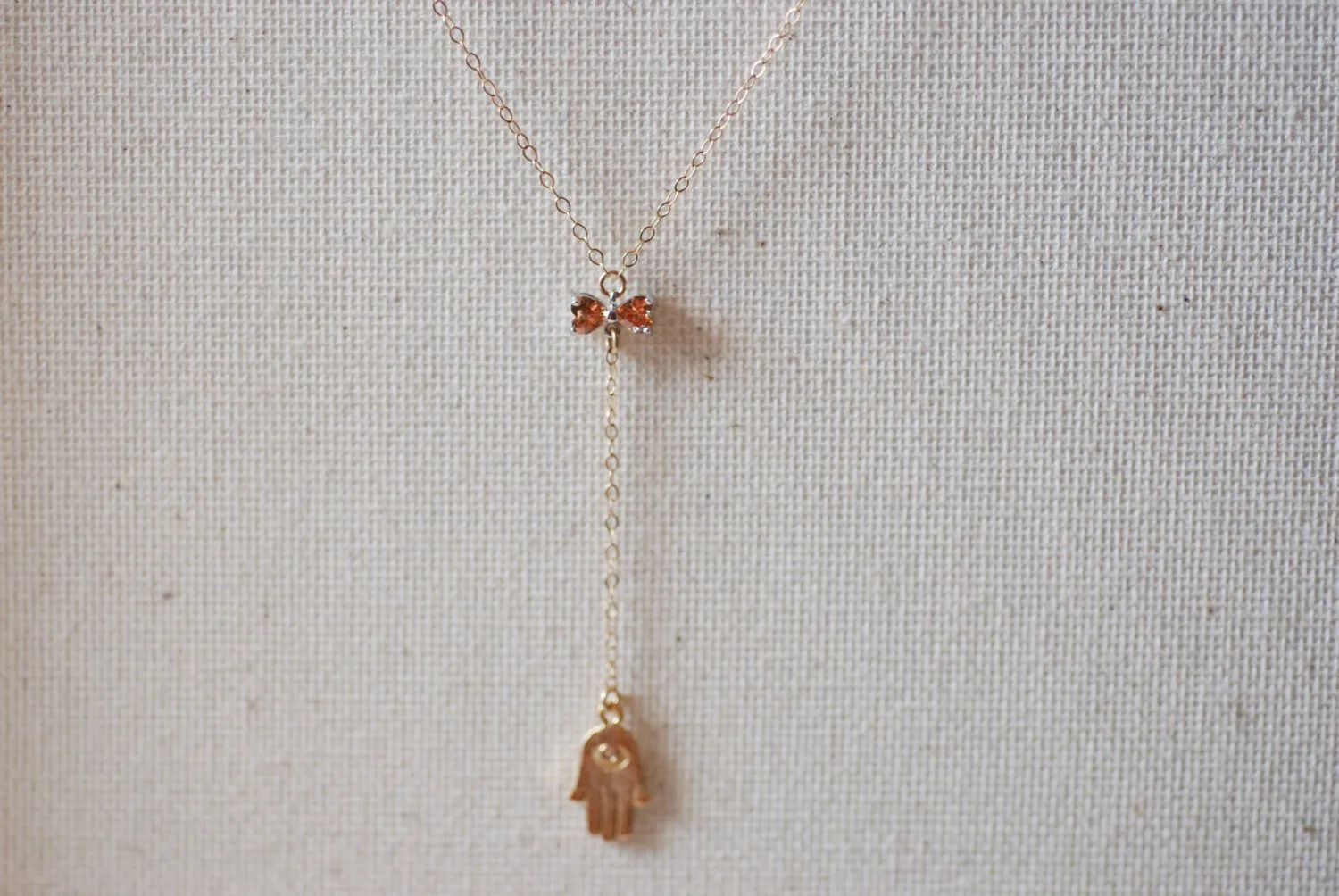 Wholesale Hamsa Lariat Necklace, Bow and Hamsa, Bow Lariat, Gold Hamsa Necklace,Dainty Hamsa Necklace,Silver Hamsa necklace,Hamsa with a bow Charm