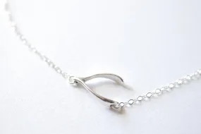 Wholesale Sterling Silver Sideways Wishbone Necklace - 925 Sterling Silver Wishbone Necklace, Silver Wishbone Necklace, Simple Dainty Jewelry